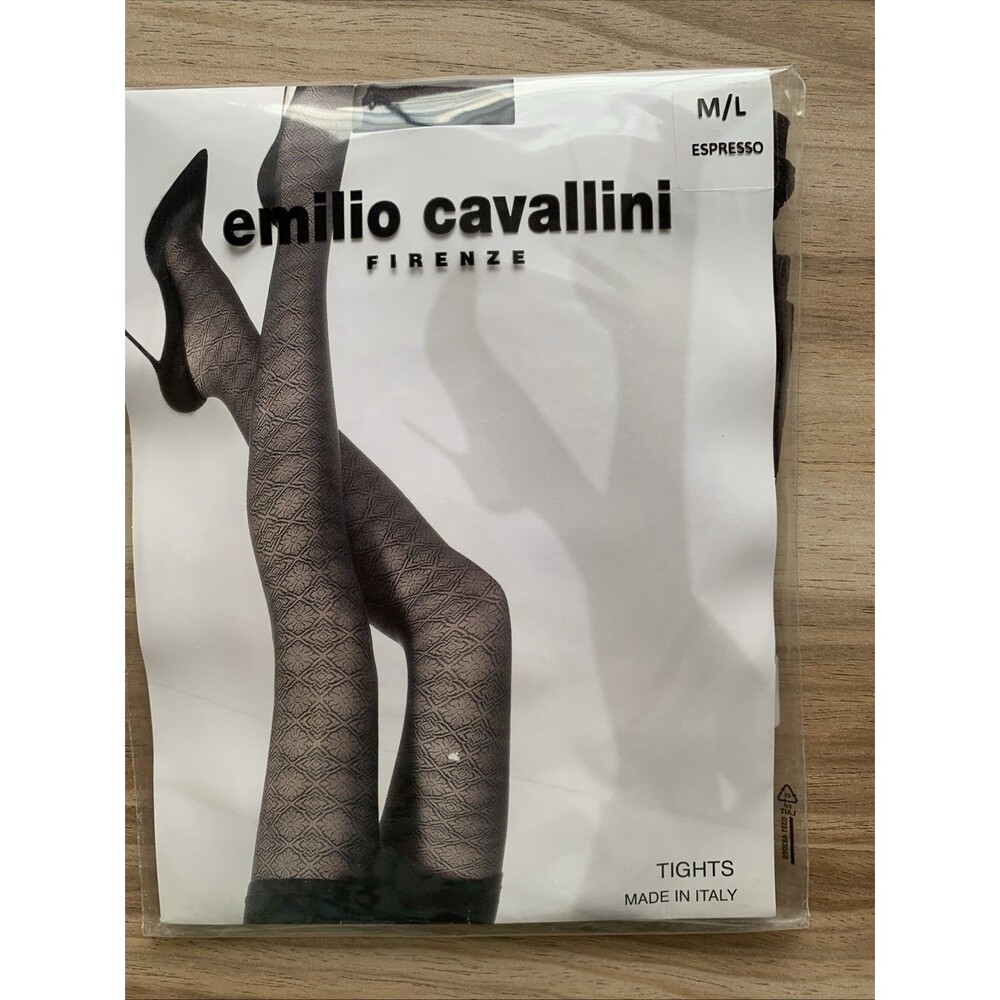 Emilio Cavallini Firenze Patterned Tights M/L Brown 40 Den Italy Pantyhose Sexy